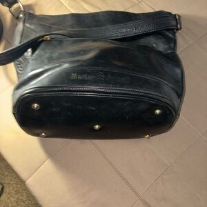 Marino Orlandi Black Leather Messenger Bag with Gold Accents